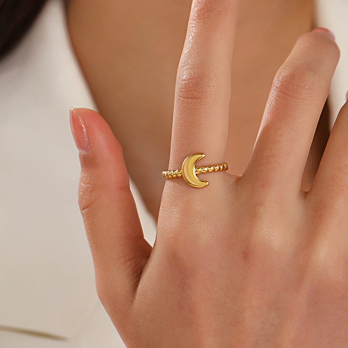 Simple Style Moon Stainless Steel Plating 18K Gold Plated Open Rings