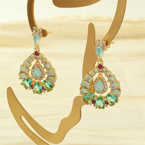 1 Pair Exaggerated Shiny Water Droplets Plating Inlay Copper Zircon 18K Gold Plated Drop Earrings
