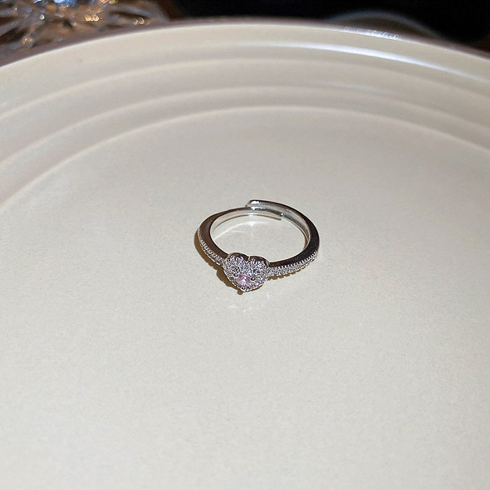 INS Style Heart Shape Copper Inlay Zircon Rings 1 Piece