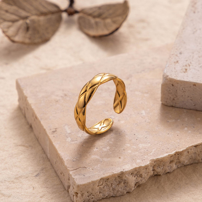 Simple Style Streetwear Leaf Solid Color Snake Stainless Steel Plating 18K Gold Plated Open Ring