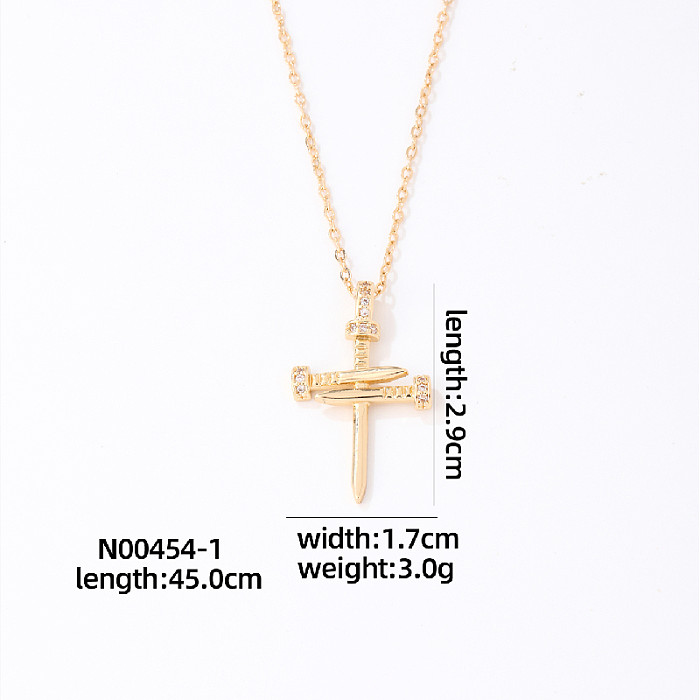 Casual Rock Cross Copper Plating Inlay Zircon Gold Plated Earrings Necklace