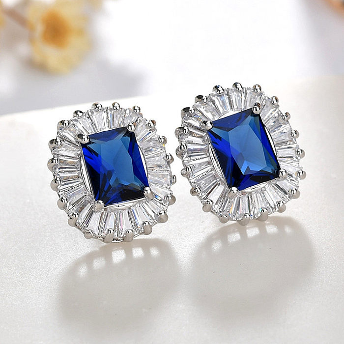 1 Pair Modern Style Simple Style Square Oval Plating Inlay Copper Zircon Ear Studs