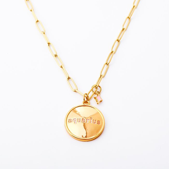 Casual Basic Commute Letter Constellation Copper Plating 18K Gold Plated Pendant Necklace