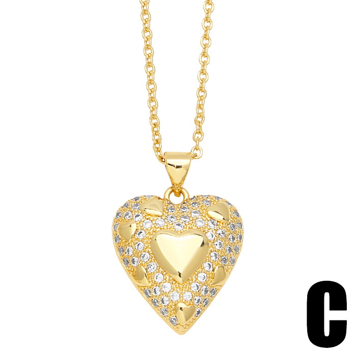 Colar elegante com pingente de zircão banhado a ouro 18K em forma de coração em estilo streetwear a granel