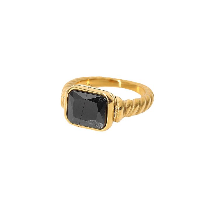 Retro Square Stainless Steel Plating Inlay Zircon 18K Gold Plated Rings