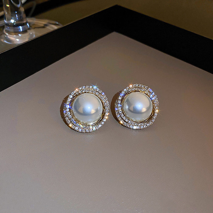 Pendientes colgantes de perlas artificiales chapados en cobre con nudo de lazo retro, 1 par