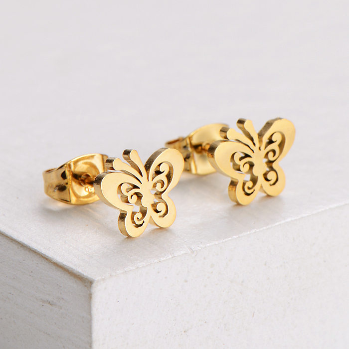 Edelstahl-Ohrringe mit hohlem Schmetterlingsanhänger und Schlüsselbeinkette