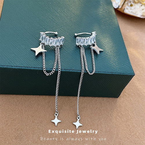 1 Pair IG Style Star Inlay Copper Zircon Ear Clips