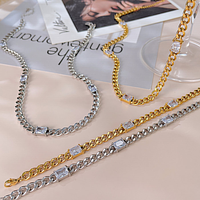 Collier de Bracelets en Zircon incrusté d'acier inoxydable de couleur unie de Style français de Style Vintage