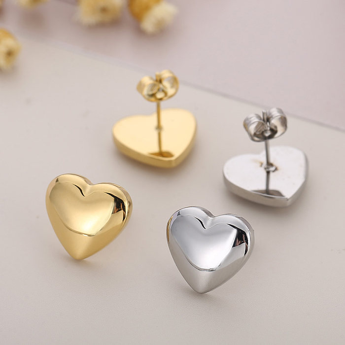 Mode coeur forme titane acier placage anneaux boucles d'oreilles collier 1 ensemble