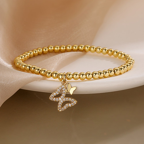 Simple Style Commute Dragonfly Butterfly Copper Beaded Plating Inlay Zircon 18K Gold Plated Bracelets