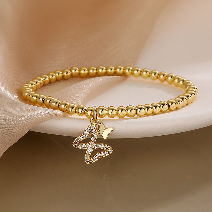 Estilo simples comutar libélula borboleta cobre frisado chapeamento incrustação zircão pulseiras banhadas a ouro 18K
