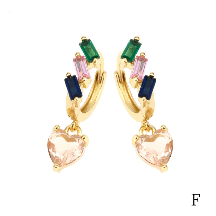 1 Pair Luxurious Shiny Pentagram Heart Shape Plating Inlay Copper Zircon 18K Gold Plated Drop Earrings