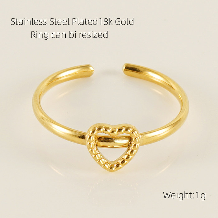 Elegant Simple Style Clouds Heart Shape Crown Stainless Steel Plating 18K Gold Plated Open Ring