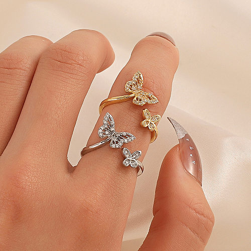 Anel de dedo indicador de metal geométrico de diamante completo de borboleta simples da moda