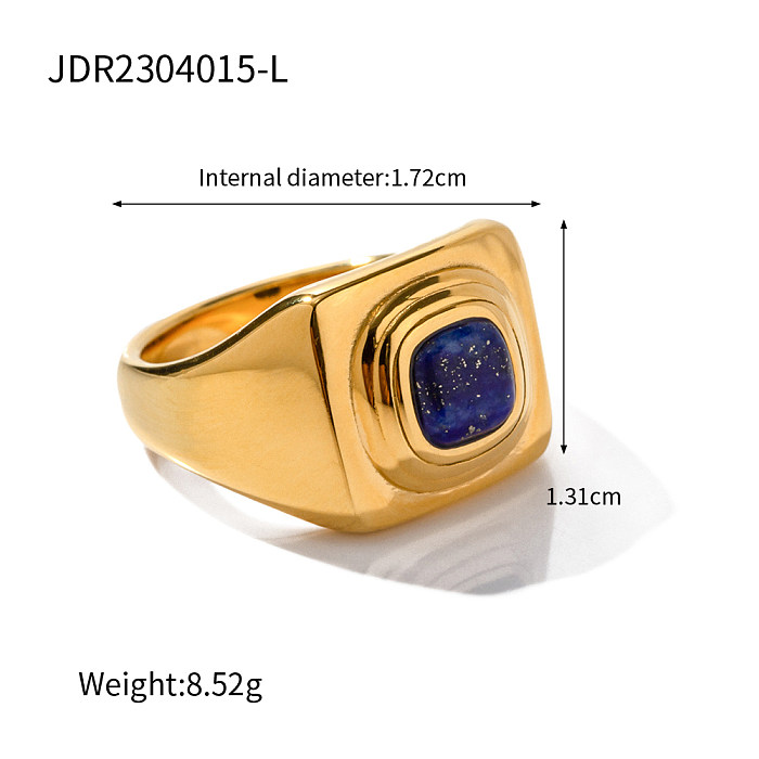 Luxurious Square Stainless Steel Plating Inlay Artificial Gemstones 18K Gold Plated Rings