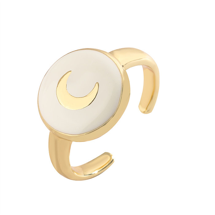 Luxurious Moon Lightning Copper Enamel Plating Gold Plated Open Rings
