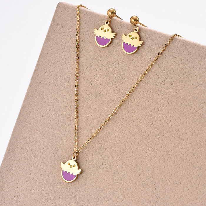 Cute Animal Stainless Steel Polishing Epoxy Plating 14K Gold Plated Earrings Necklace