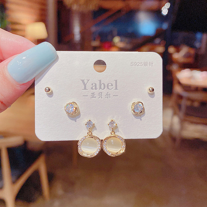 Butterfly Micro-inlaid Smooth Zircon Earrings Three Pairs Of Set