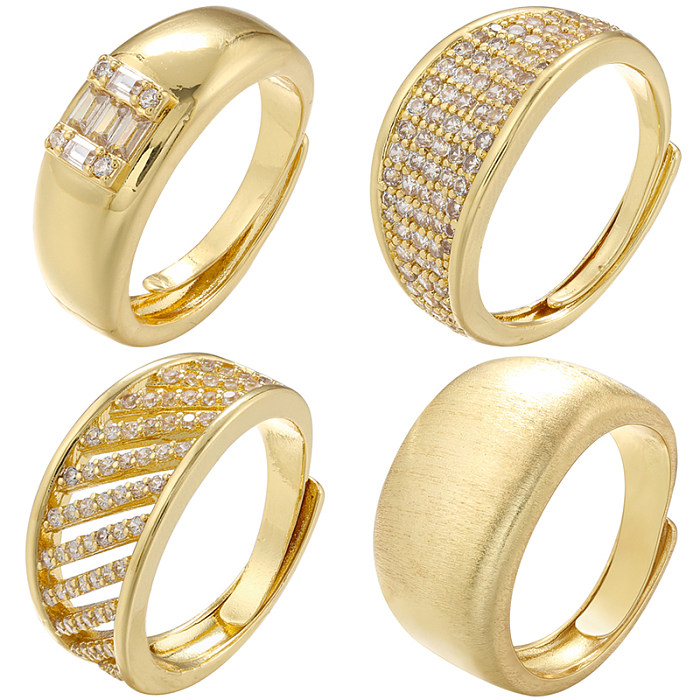 Simple Style Classic Style Round Copper Plating Inlay Zircon 18K Gold Plated Open Rings