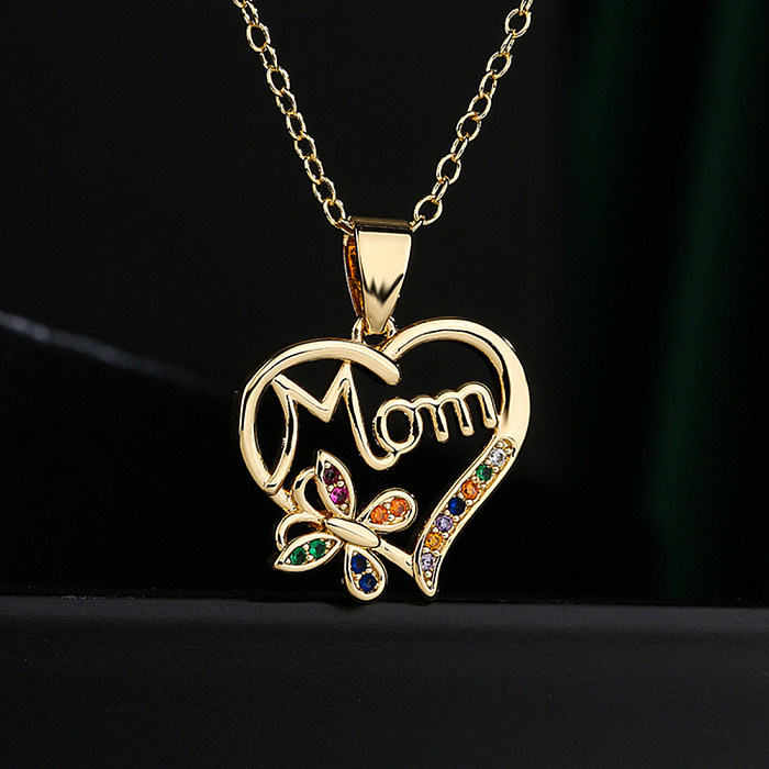 1 Stück Fashion MAMA Herzform Kupfer Inlay Zirkon Anhänger Halskette