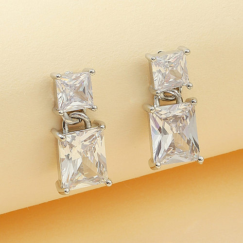 1 Pair Elegant Lady Rhombus Inlay Copper Zircon Drop Earrings