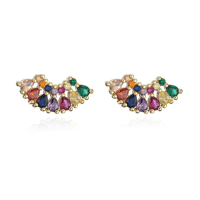 Fashion Sector Copper Gold Plated Zircon Ear Studs 1 Pair