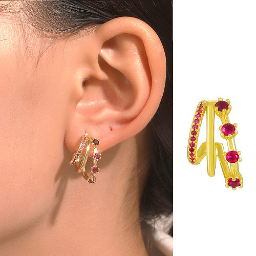 1 Pair Retro Geometric Copper Inlay Zircon Earrings