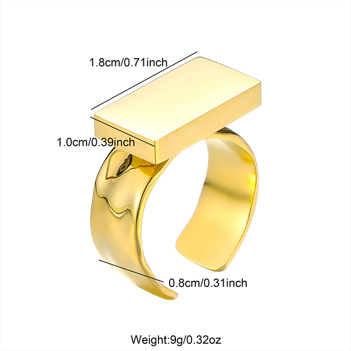 Retro Classic Style Solid Color Rectangle Stainless Steel Open Rings
