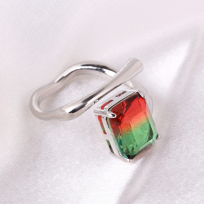INS Style Square Gradient Color Copper Zircon Open Ring In Bulk