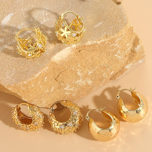 1 paire de boucles d'oreilles élégantes de Style classique, couleur unie, incrustation de cuivre, Zircon plaqué or 14 carats