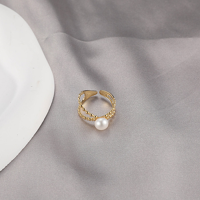 Wholesale French Style Classic Style Heart Shape Stainless Steel Inlay Pearl Open Rings