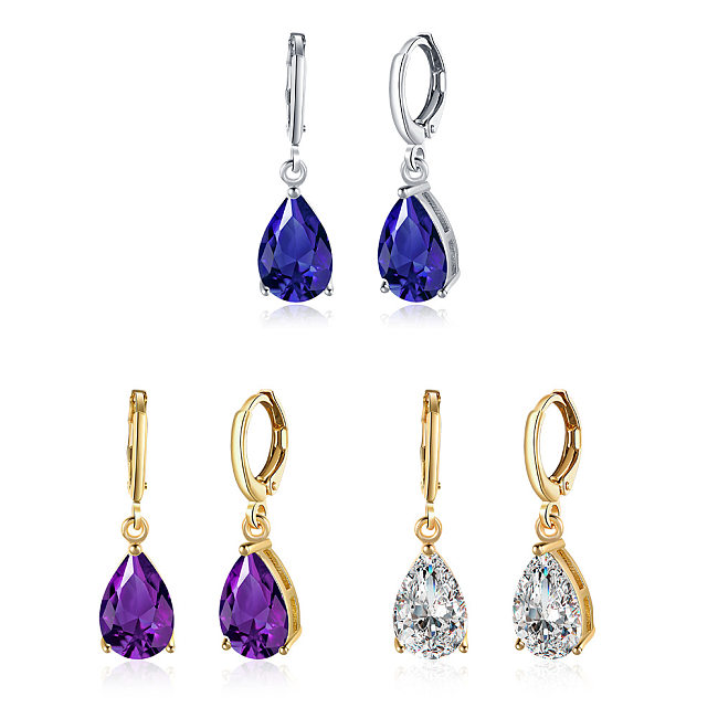 Simple Style Water Droplets Copper Plating Zircon Dangling Earrings 1 Pair