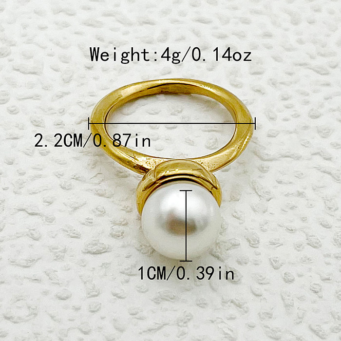 Bagues en perles plaquées or, vente en gros, élégantes, Style romain, couleur unie, incrustation de placage en acier inoxydable
