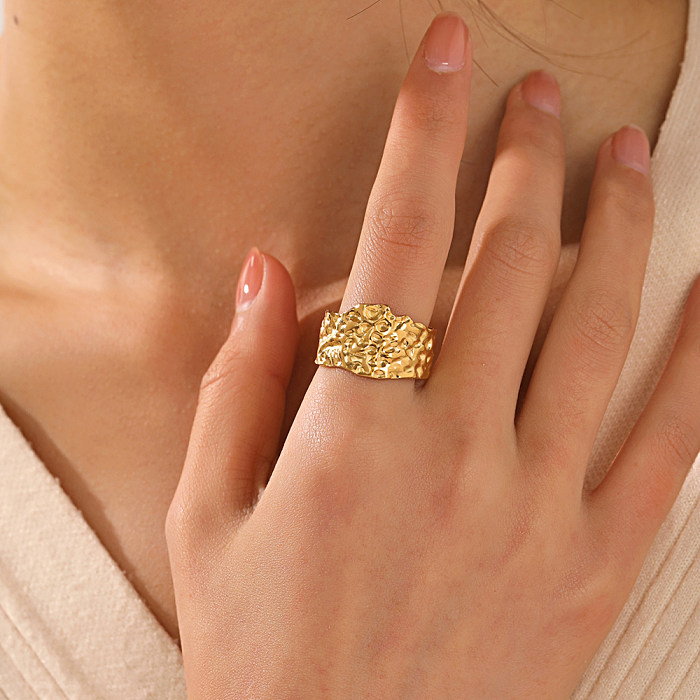 Atacado estilo vintage irregular cor sólida chapeamento de aço inoxidável 18K anéis abertos banhados a ouro