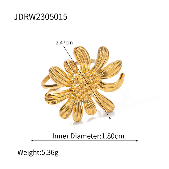 IG Style Sunflower Stainless Steel 18K Gold Plated Open Ring In Bulk