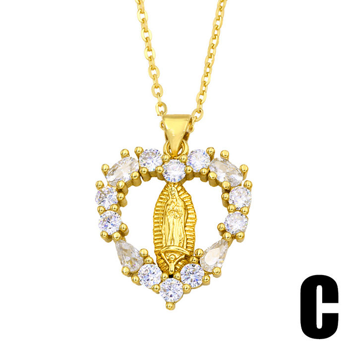 Wholesale Micro-inlaid Zircon Virgin Mary Heart Pendant Copper Necklace jewelry