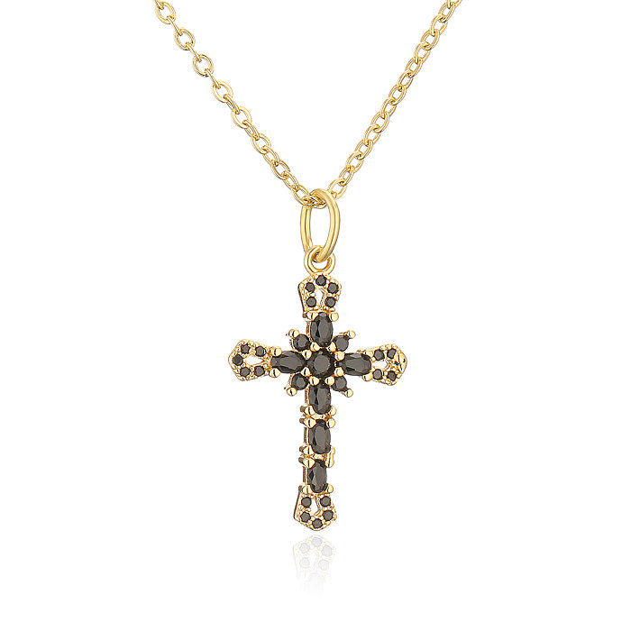 Fashion Cross Copper Inlay Zircon Pendant Necklace 1 Piece