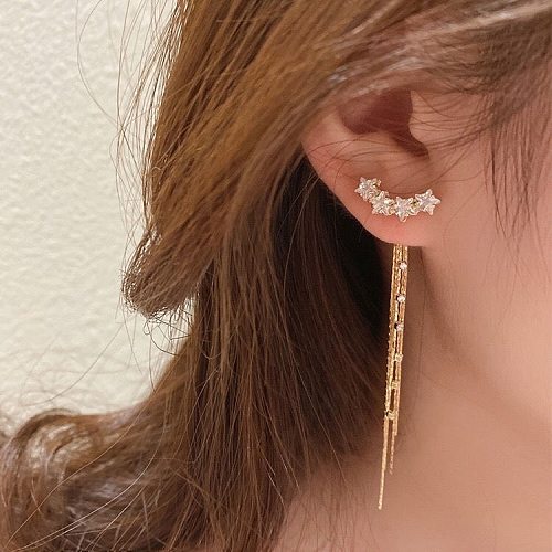 1 paire de boucles d'oreilles pendantes en forme d'étoile, Style Simple, incrustation de strass en cuivre