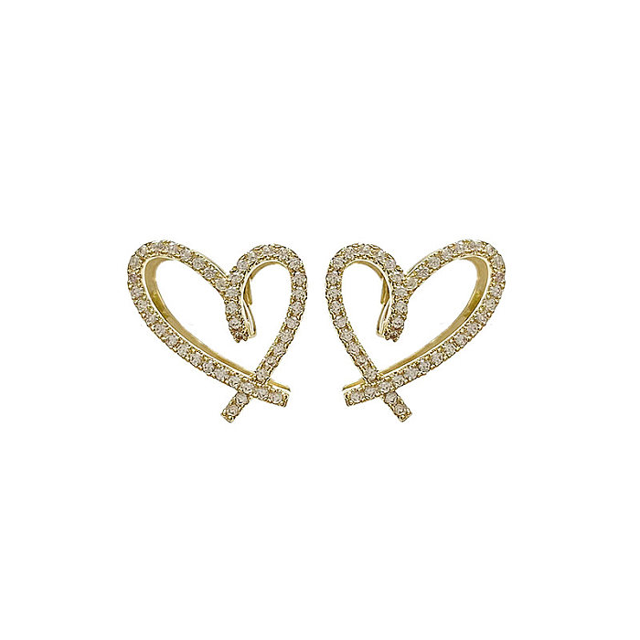 1 Pair Simple Style Heart Shape Inlay Copper Zircon Ear Studs