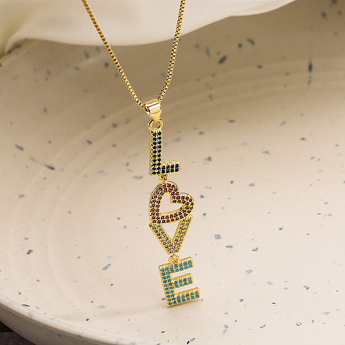 Simple Style Commute Love Copper 18K Gold Plated Zircon Pendant Necklace In Bulk