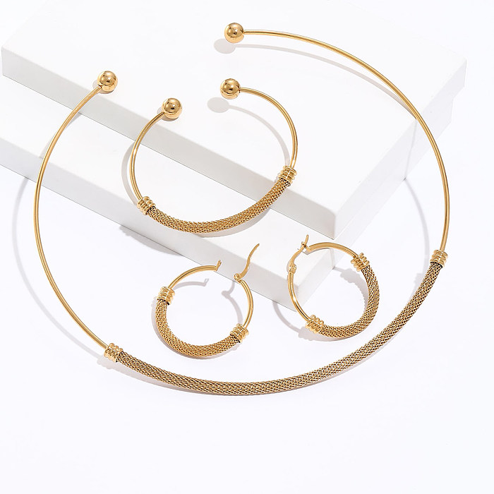Mode ethnique Simple en acier inoxydable demi-rond collier boucles d'oreilles Bracelet ensemble de trois pièces