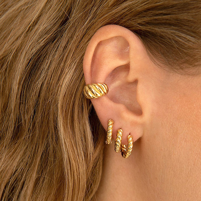 Cross-Border Hot Selling Twill Woven 18K Gold Ear Clip Retro Non-Pierced European And American Cold Style Ear Clip Copper Earrings