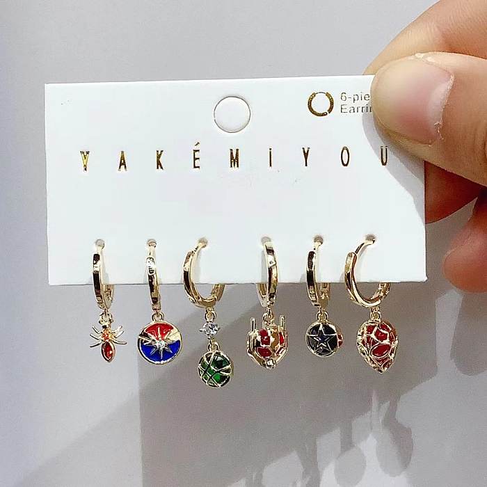 1 Set Geometric Plating Inlay Copper Zircon 14K Gold Plated Earrings