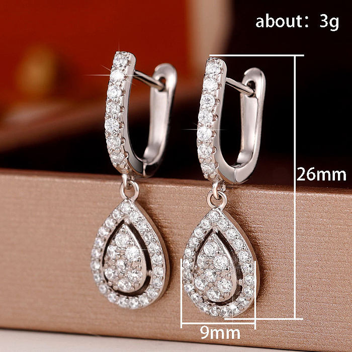 1 Pair Elegant Water Droplets Copper Inlay Zircon Earrings