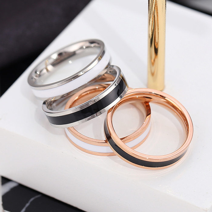 Retro Color Block Titanium Steel Epoxy Plating 18K Gold Plated Rings