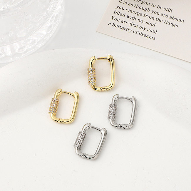 1 Pair Simple Style Commute U Shape Brass Plating Inlay Zircon 18K Gold Plated Earrings