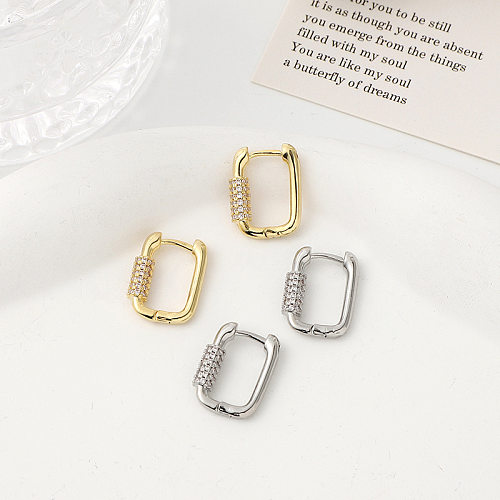 1 Pair Simple Style Commute U Shape Brass Plating Inlay Zircon 18K Gold Plated Earrings