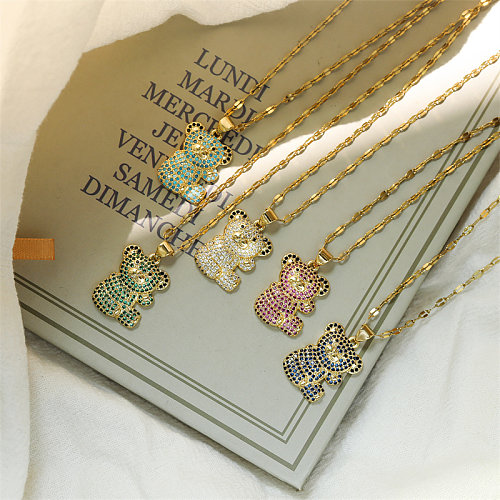 IG Style Simple Style Bear Copper Plating Inlay Zircon Gold Plated Pendant Necklace