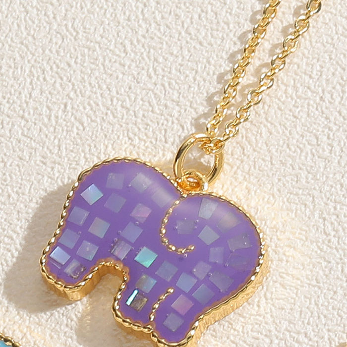 Cute Simple Style Elephant Copper Epoxy Plating 14K Gold Plated Pendant Necklace